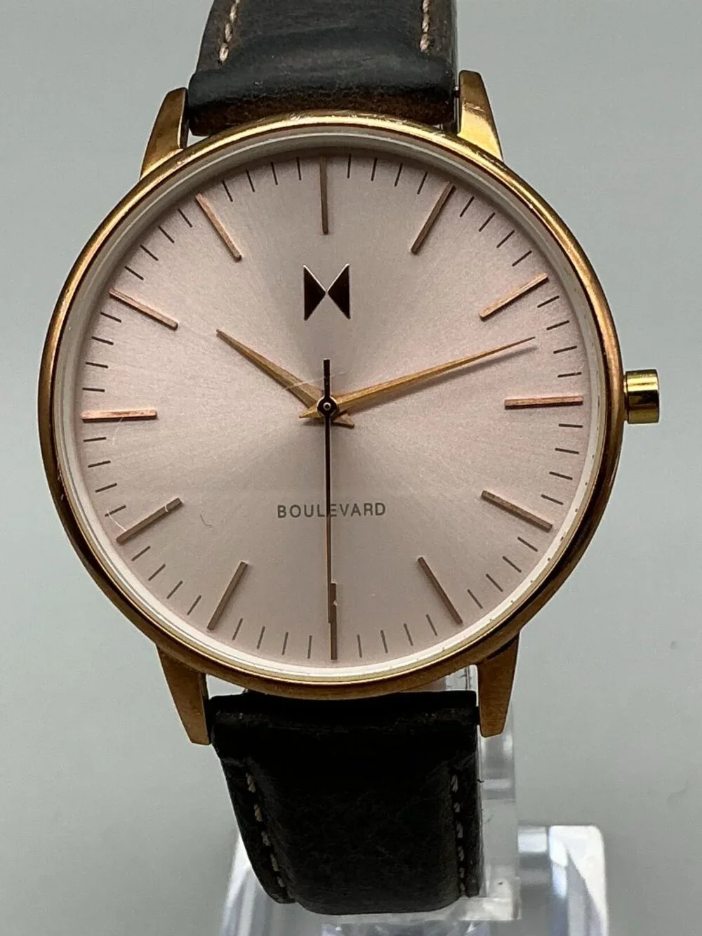 MVMT Boulevard Santa Monica Womens Watch 38mm Rose Gold Tone Leather New Battery